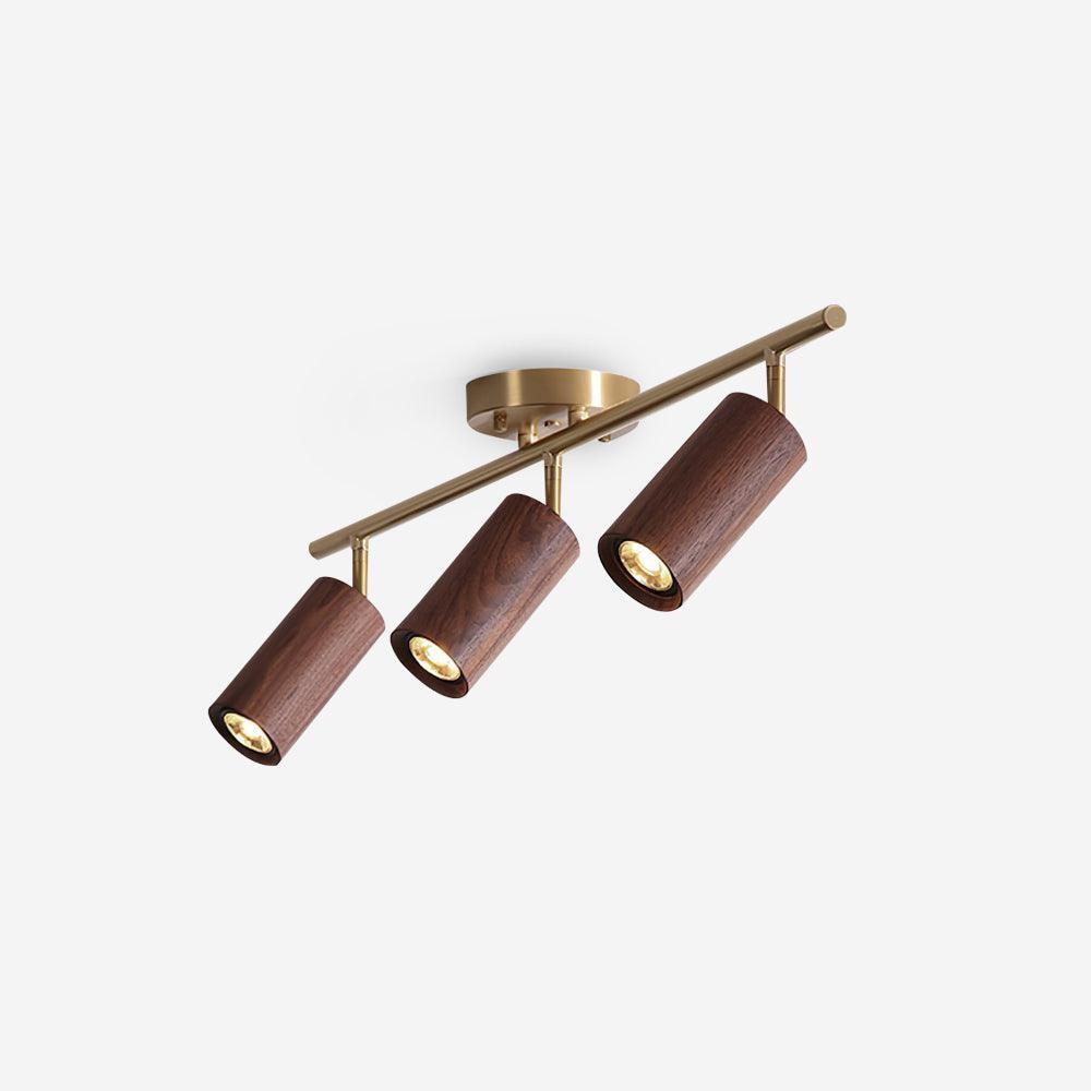 Three-head gold and walnut wooden track light product view