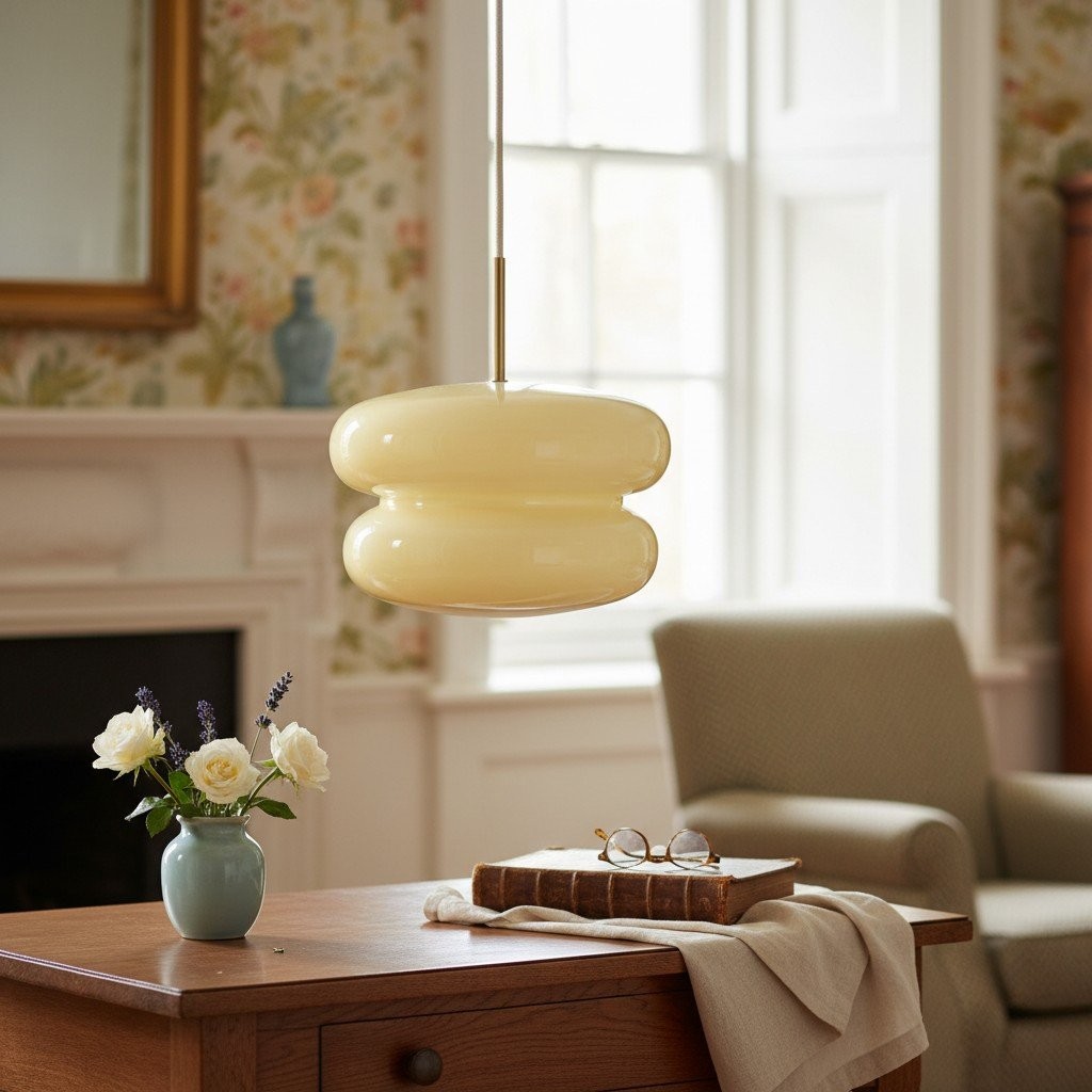 Yellow Orra pendant in a decorated living room