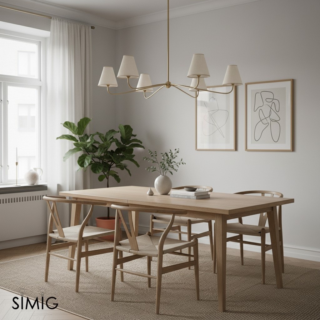 Multi-shade Fibura chandelier above a dining table