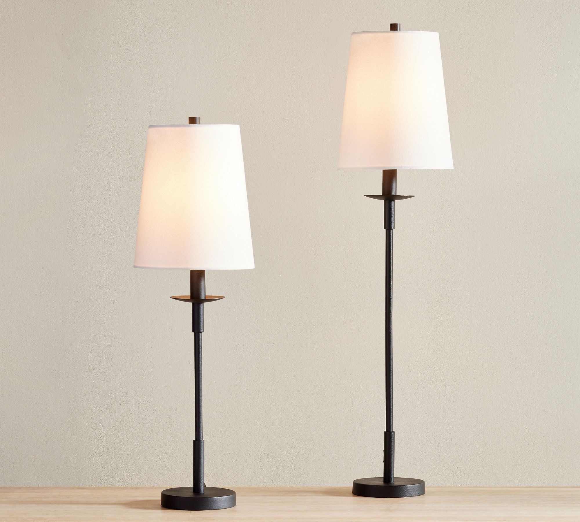 Bronze Rowan table lamp height variants on a plain background