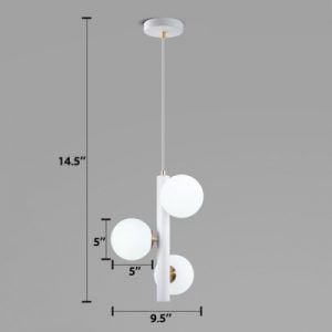 Diagrama de dimensiones para lámpara colgante de tres bolas de cristal