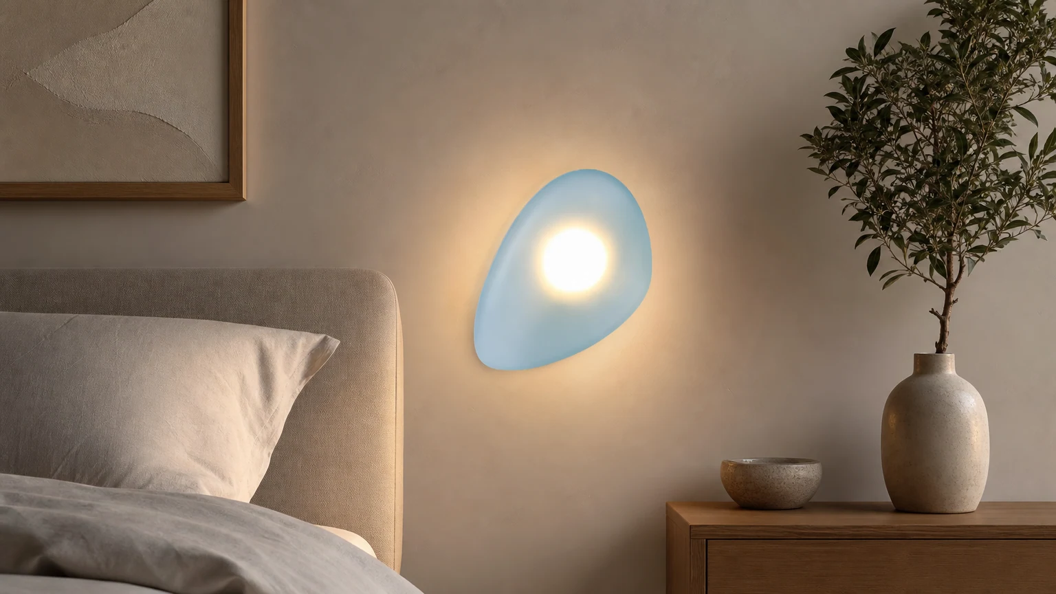 Pebble Glass Wall Lamp shown in a bedroom wall scene