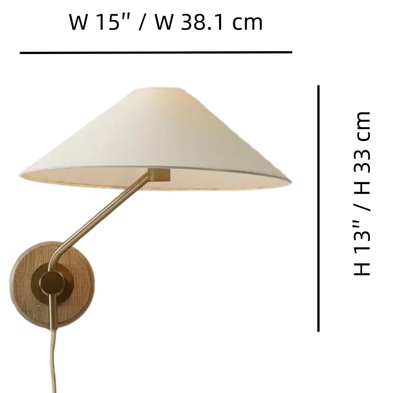 Måttdiagram för vägglampa i elfenbensfärg som visar bredd och höjd