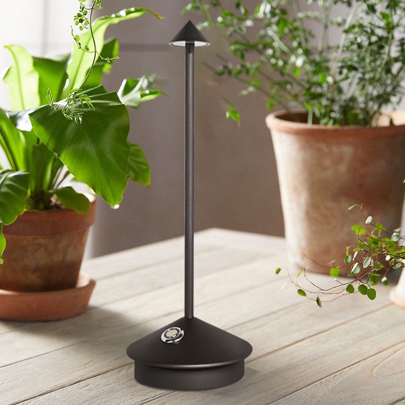 Czarna lampa Pina wśród roślin doniczkowych