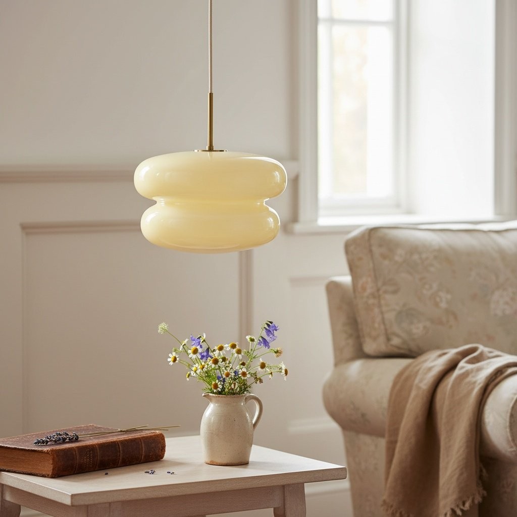 Yellow Orra pendant in a cozy living room scene