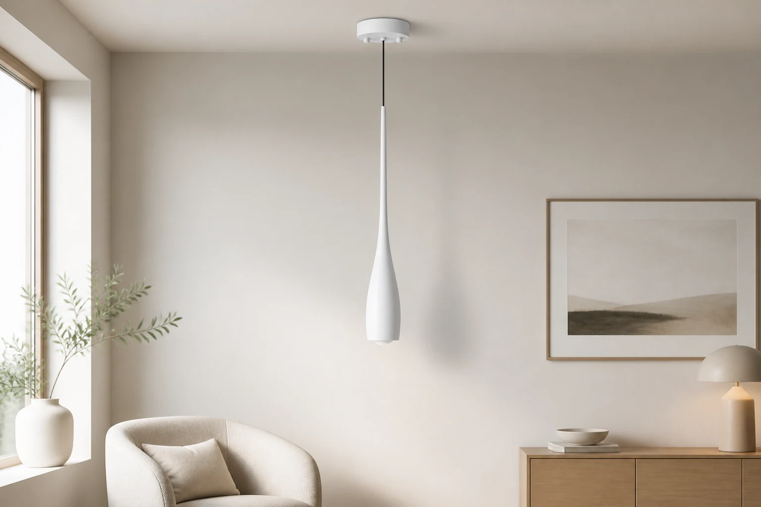 Whelan Pendelleuchte in einem minimalistischen Wohnambiente