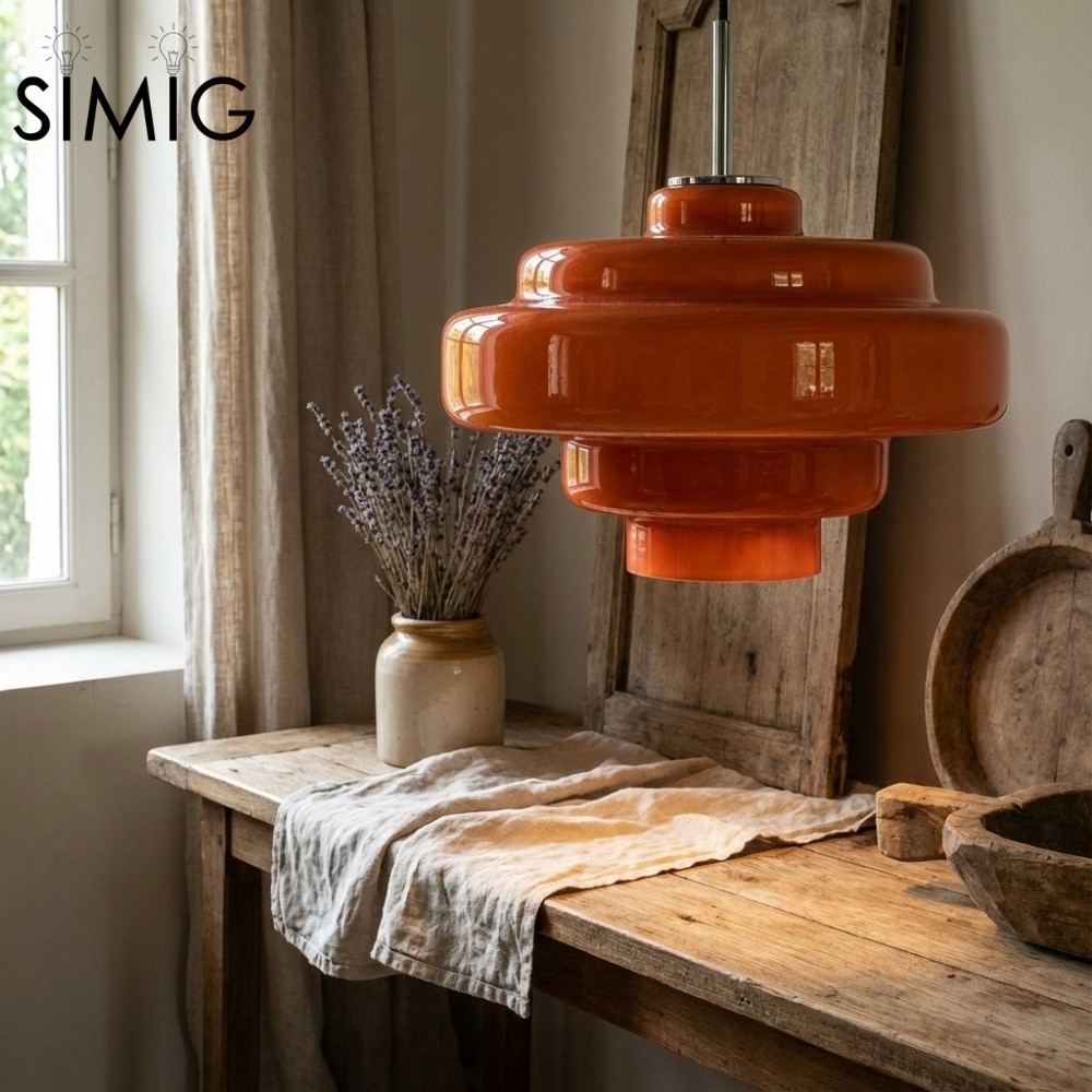 Orange Koloro pendant in rustic interior