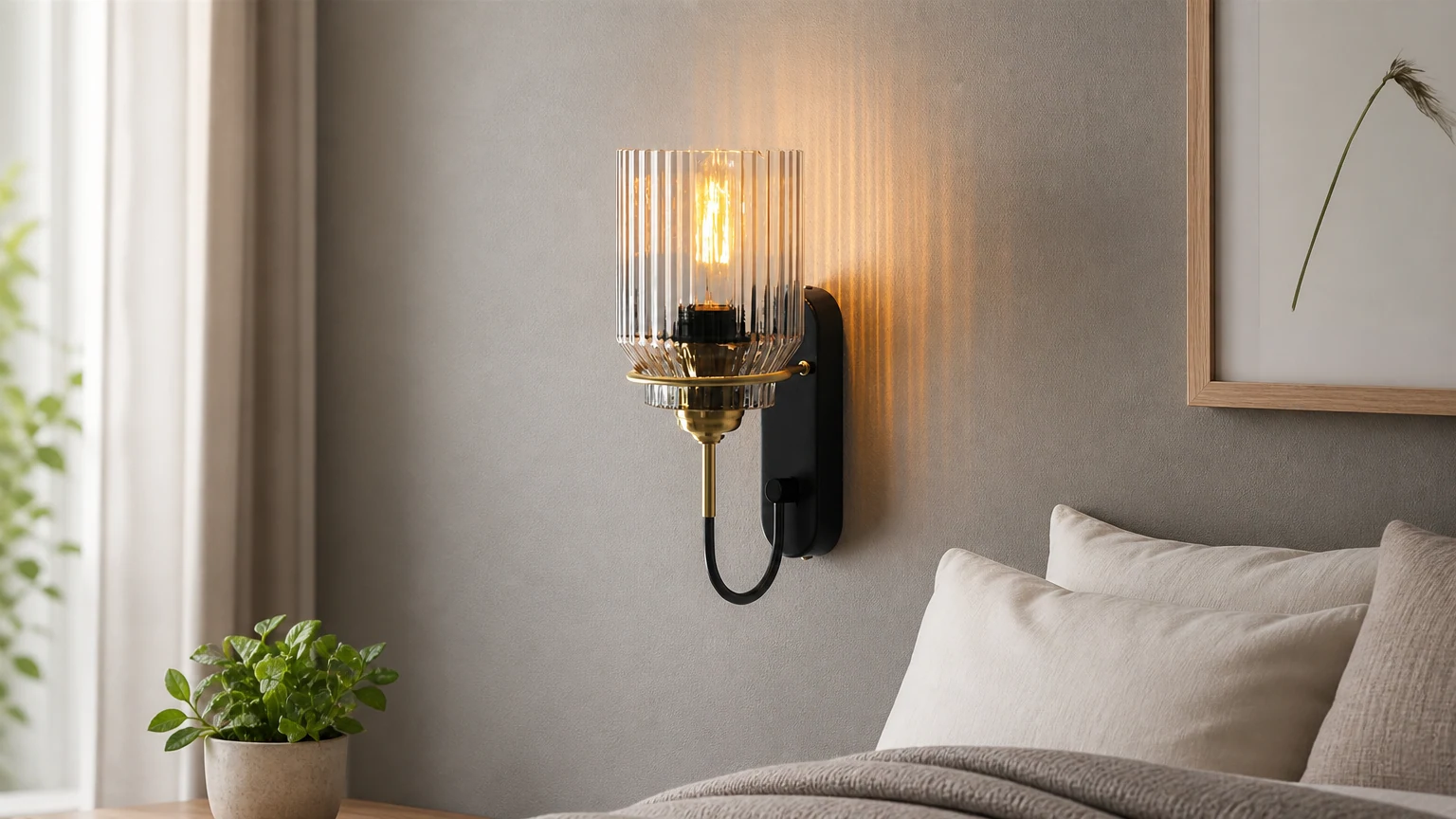 Nordic Columnar Glass Mirror Front Wall Lamp M128 installed in a warm interior scene