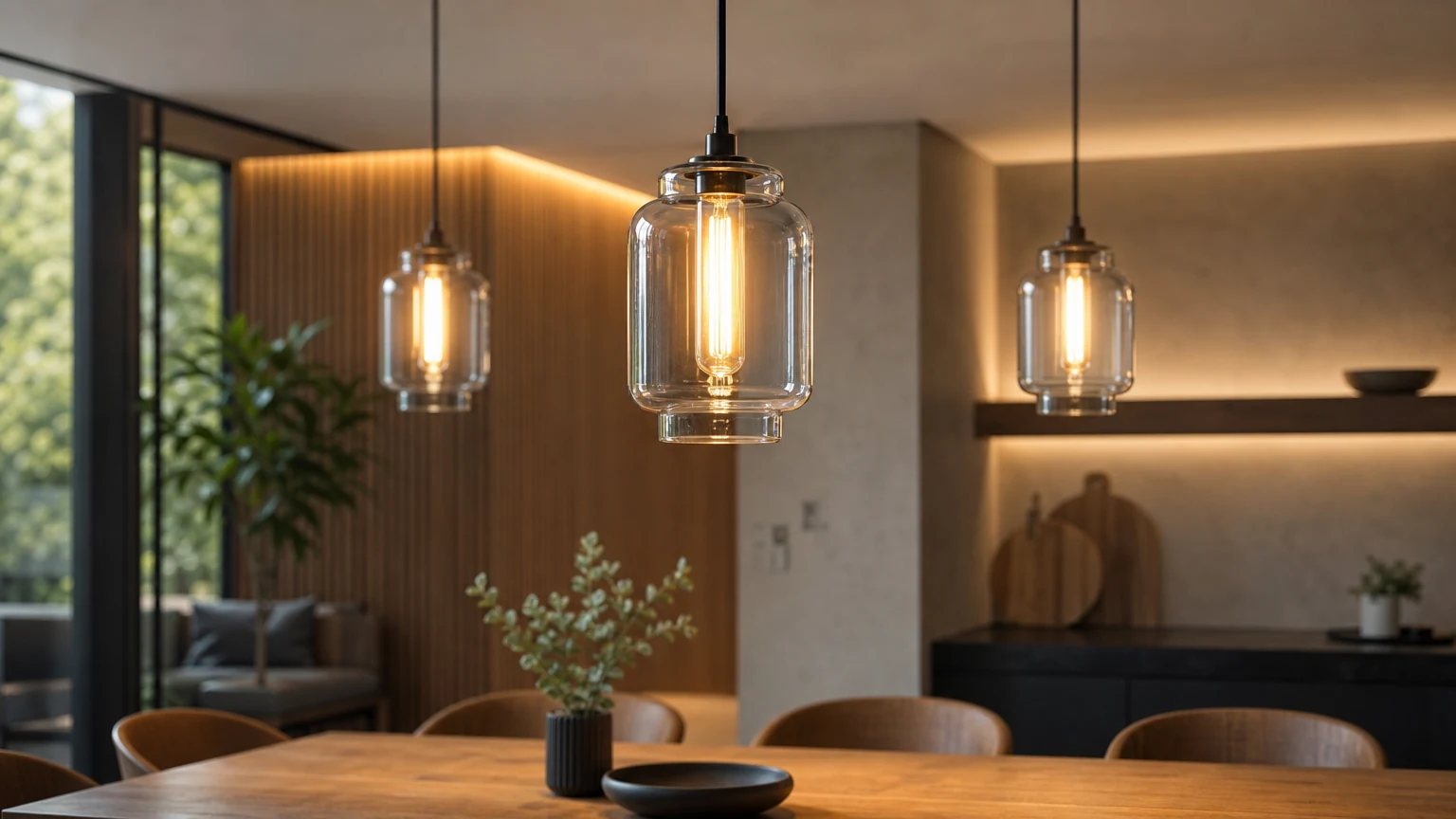 Helio Glass Pendant Light in a warm interior scene