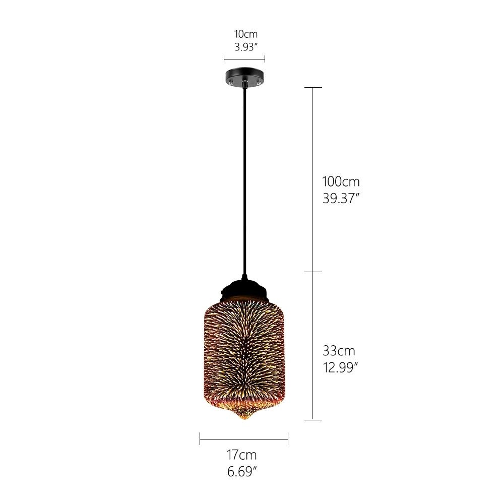 Dimension diagram for cylindrical pendant lamp model