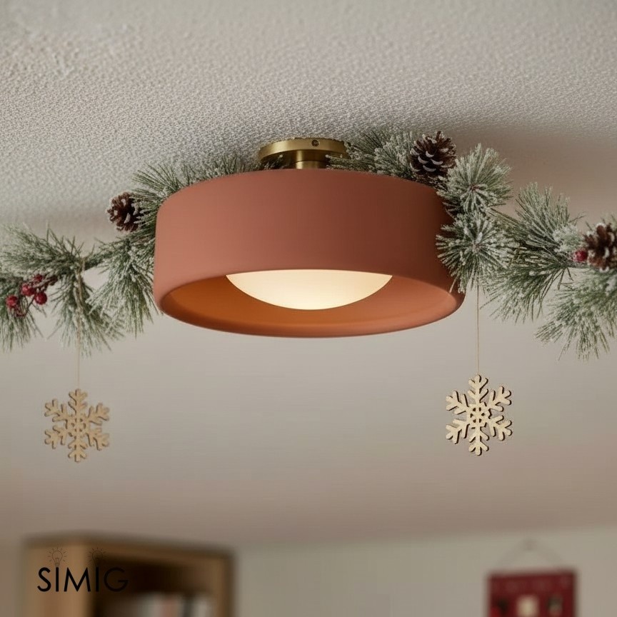 Close view of terracotta Cerova flush mount showing diffuser and canopy