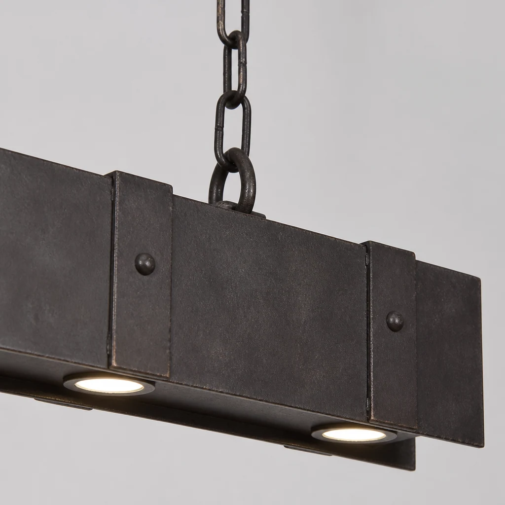 Close-up detail of AJAX Raw Industrial Touch Pendant Lamp metal finish