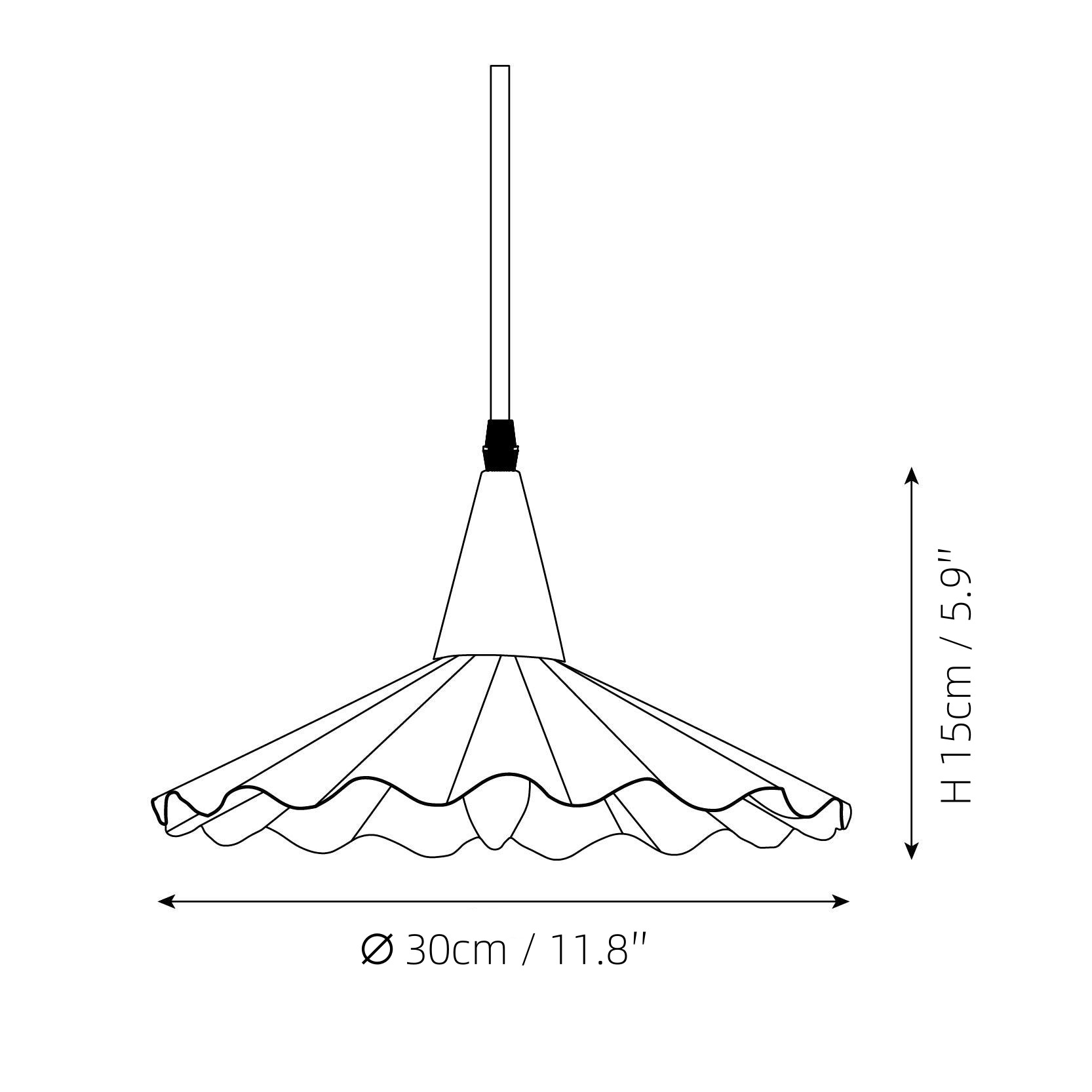 Maßzeichnung der Pendelleuchte Ruffles: Durchmesser 30 cm, Höhe 15 cm