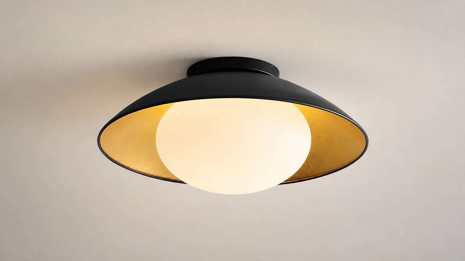 French Retro Flying Saucer Bowl Ceiling Light M236 installed in a warm interior scene