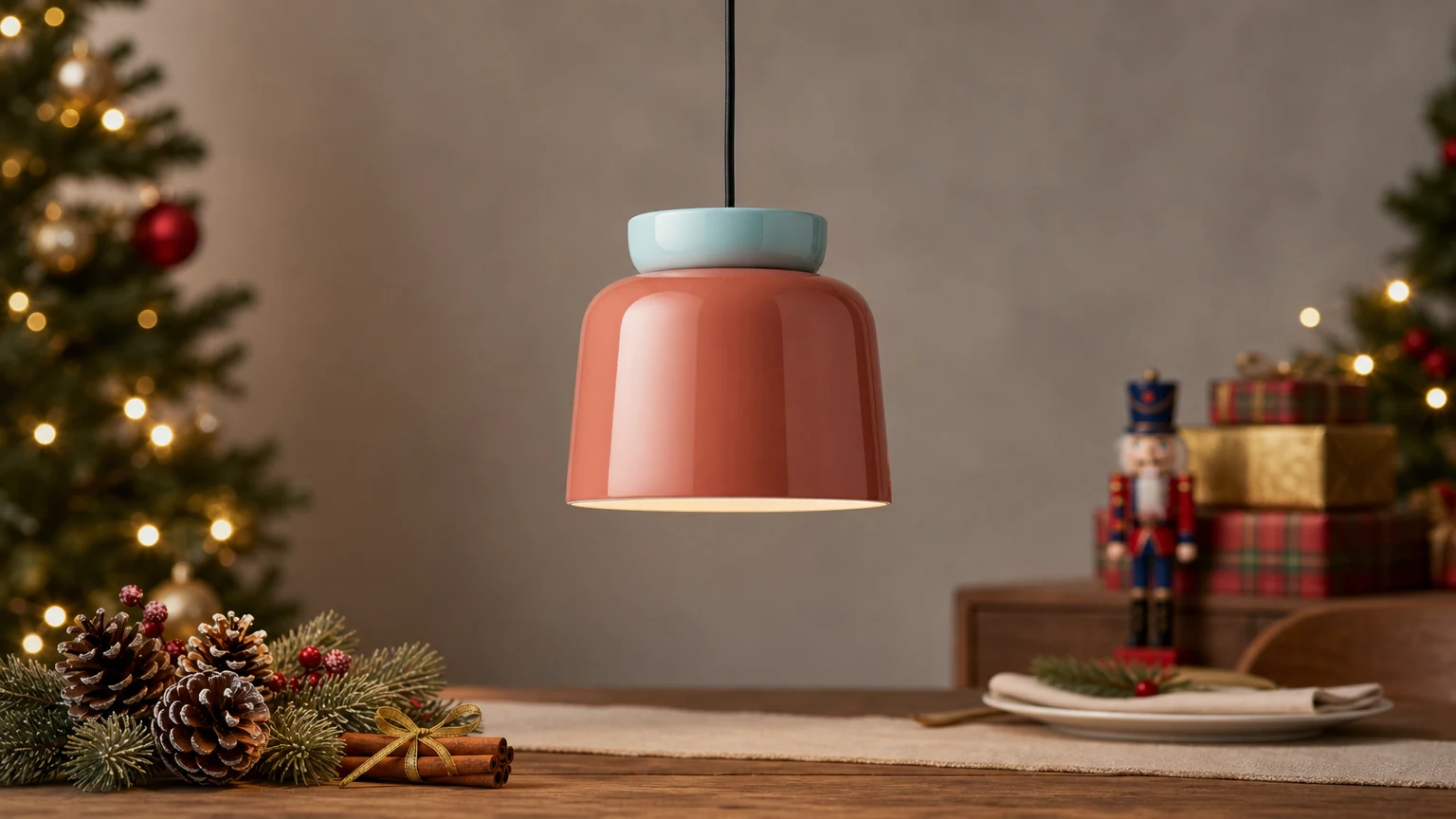 Kolorowa, ceramiczna lampa wisząca Fiesta w jadalni