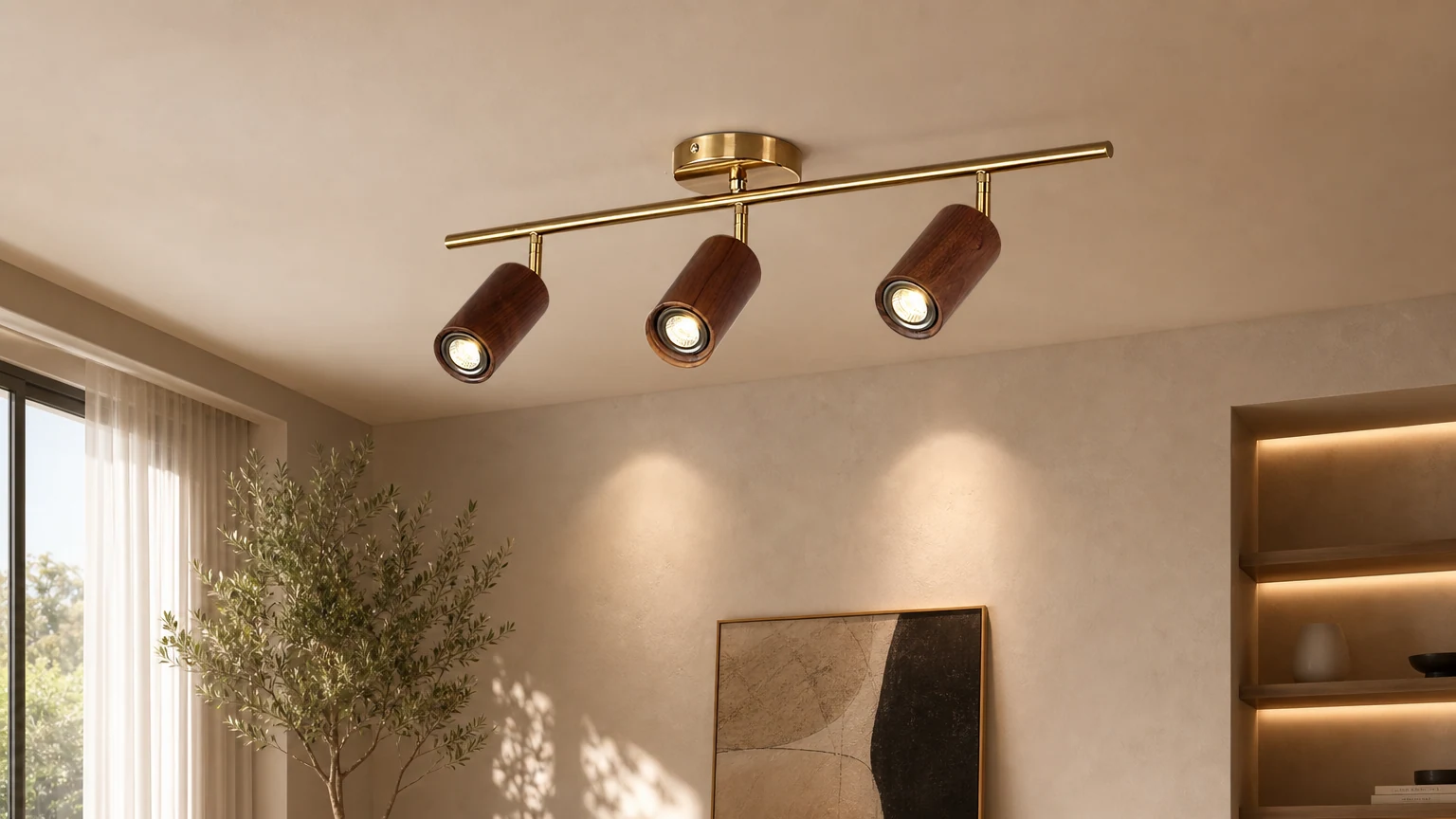 Fashion Wooden Modern Track Lighting M111 installed in a warm modern interior