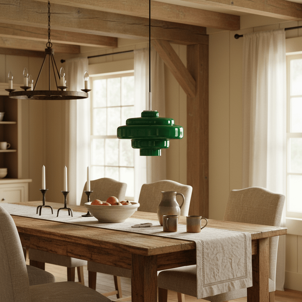 Green Koloro pendant over dining table