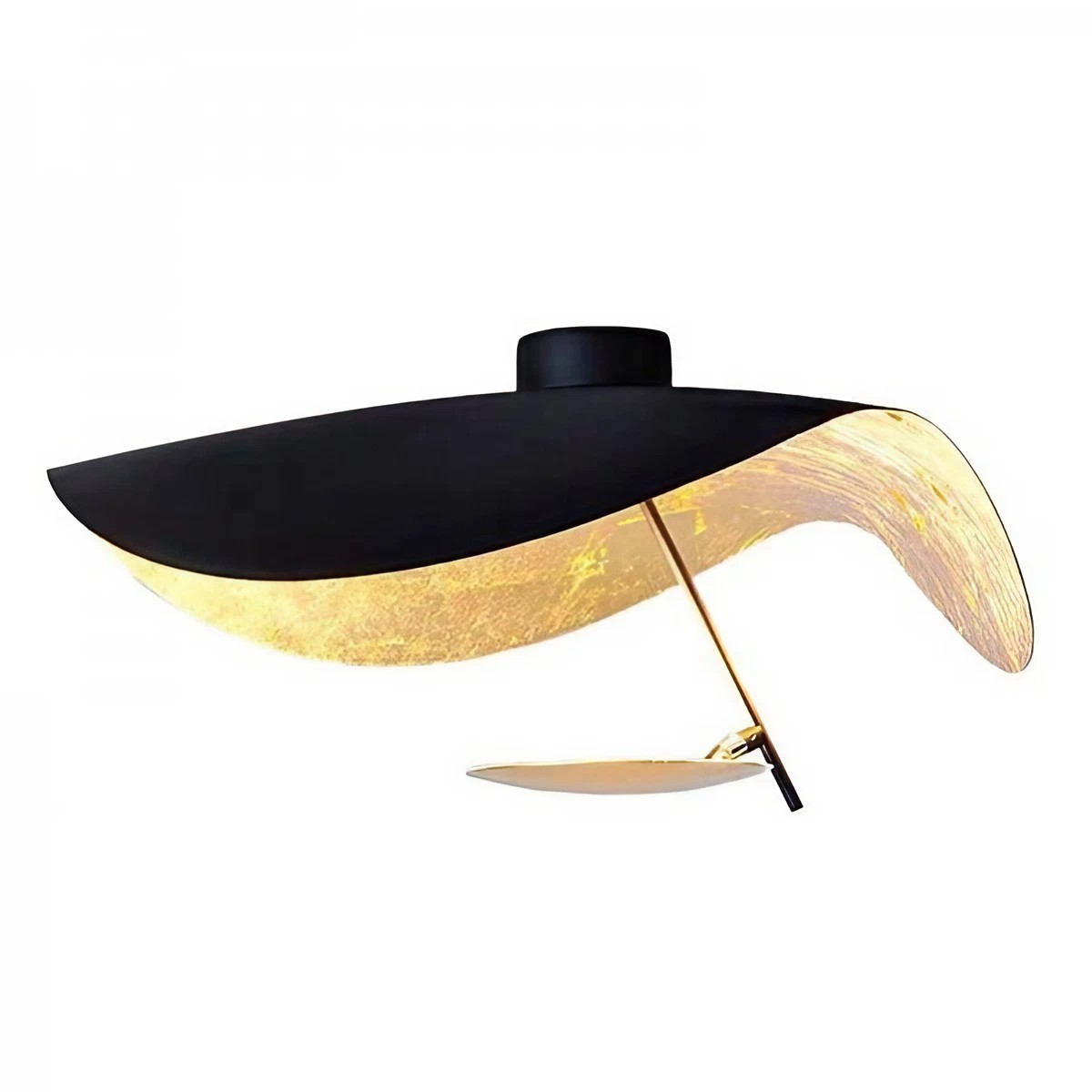 Schwarze, gebogene Metall-Pendelleuchte mit goldener Unterseite