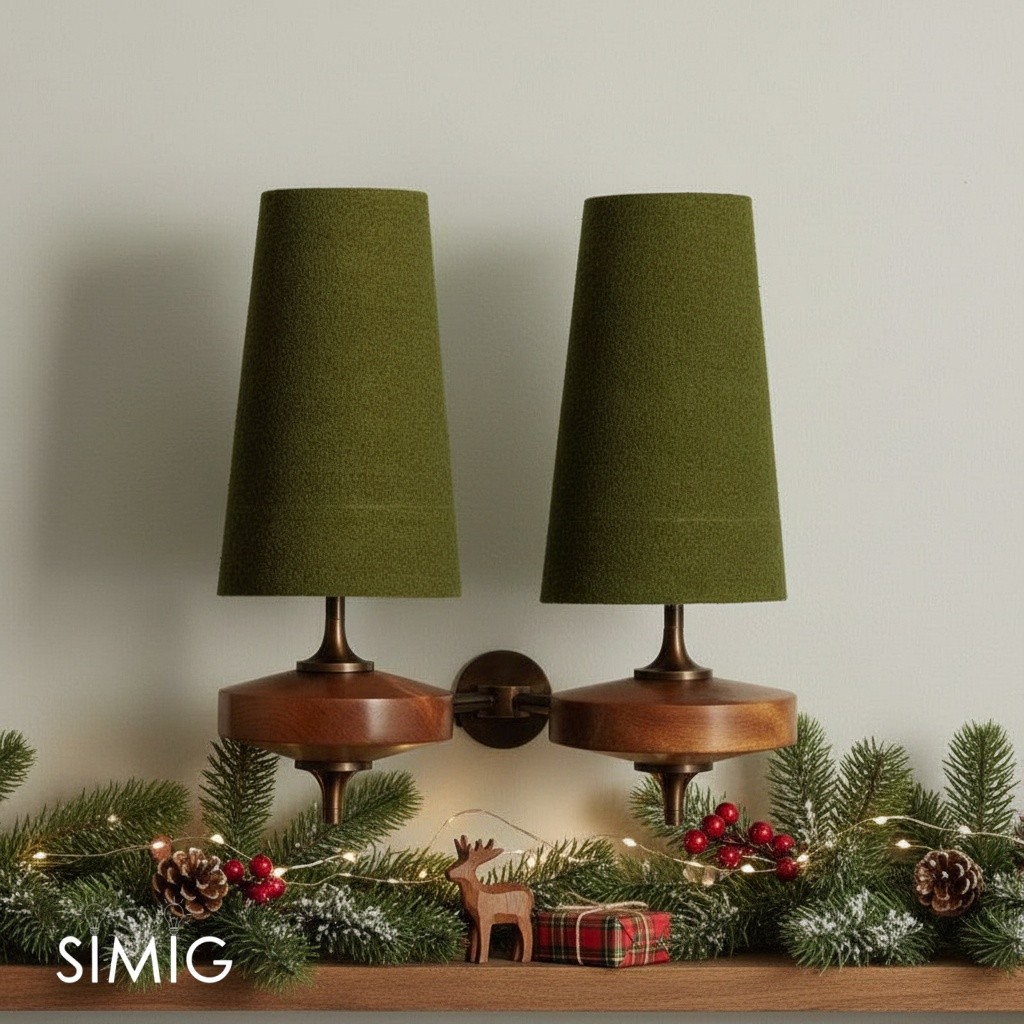 Double green fabric Chrona Rho wall lamp in a styled decor scene