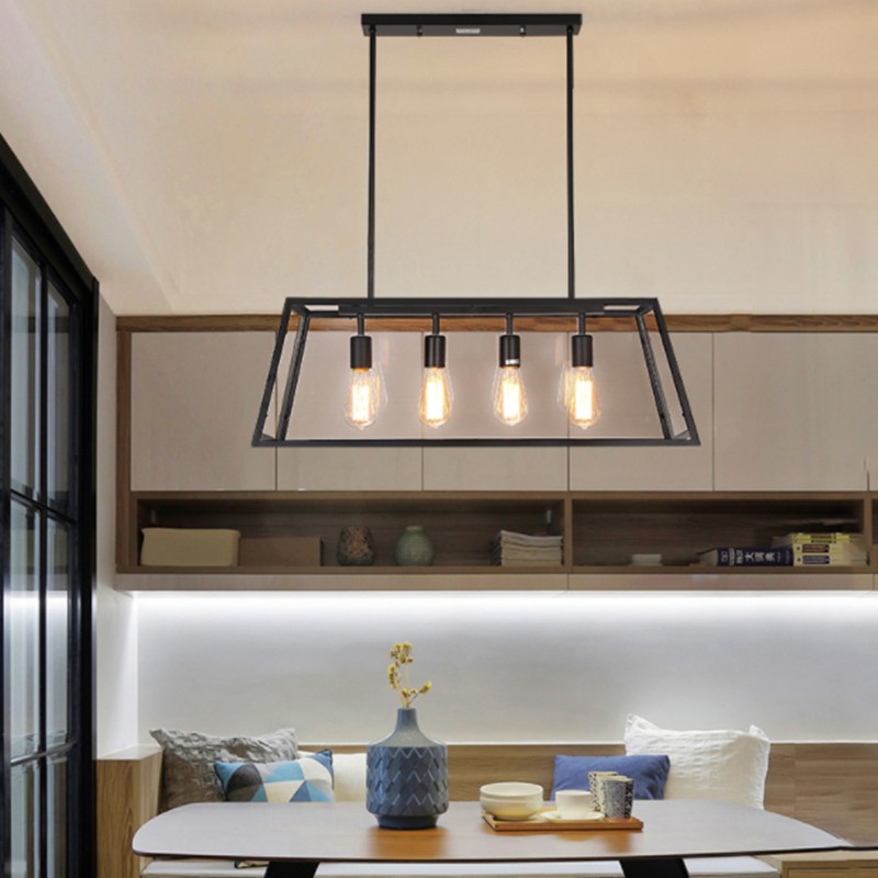 Vintage REXAM linear hanging light in a living dining room interior