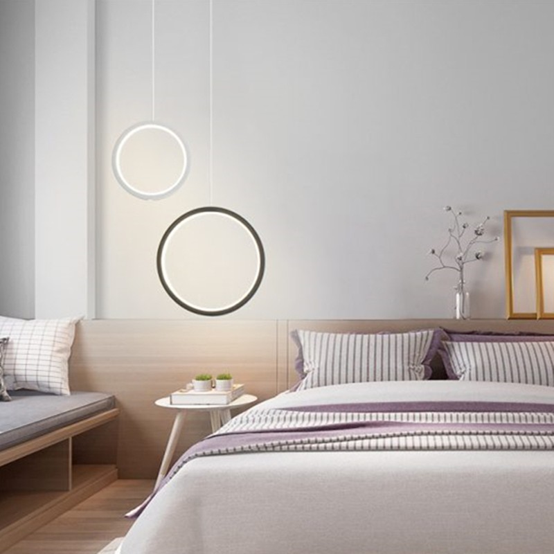 Ring LED Pendant Light in a bedroom and living room scene