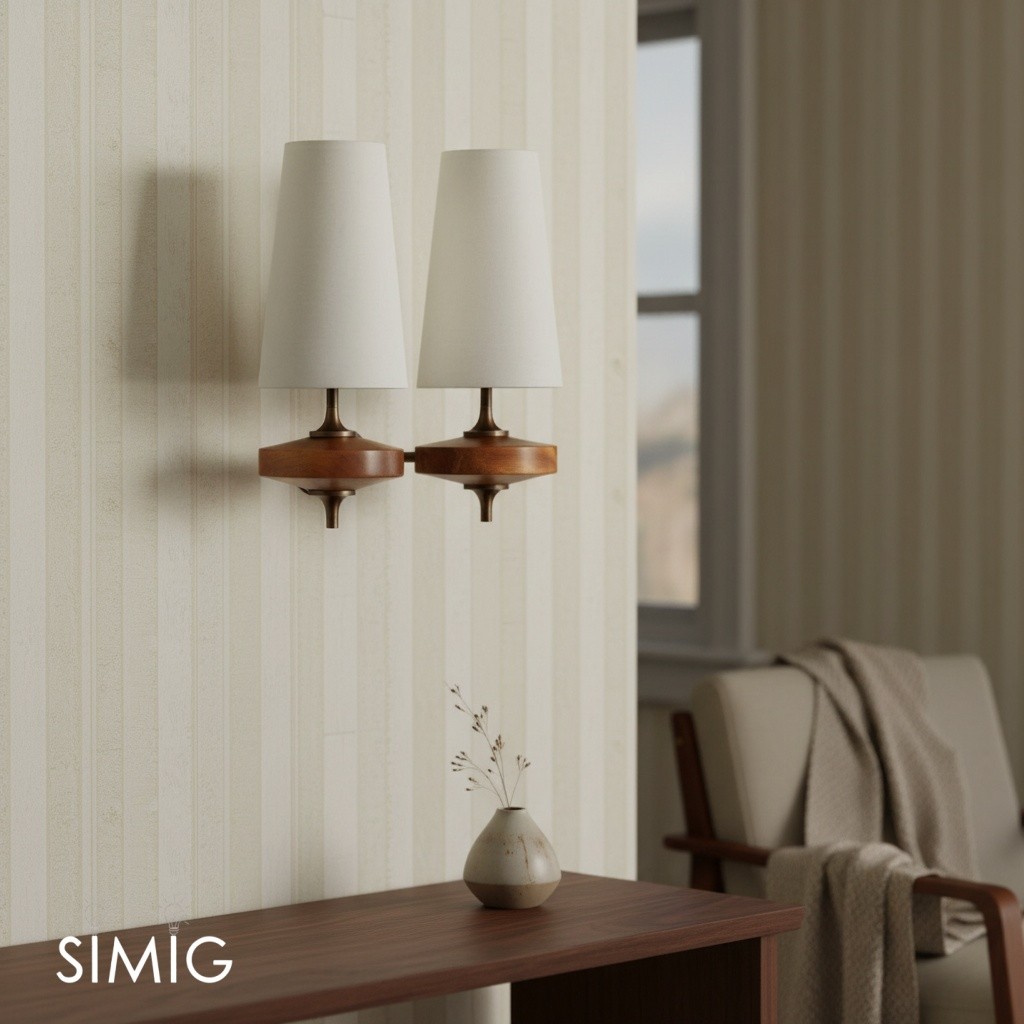 Double white Chrona Rho wall lamp installed in an interior room scene