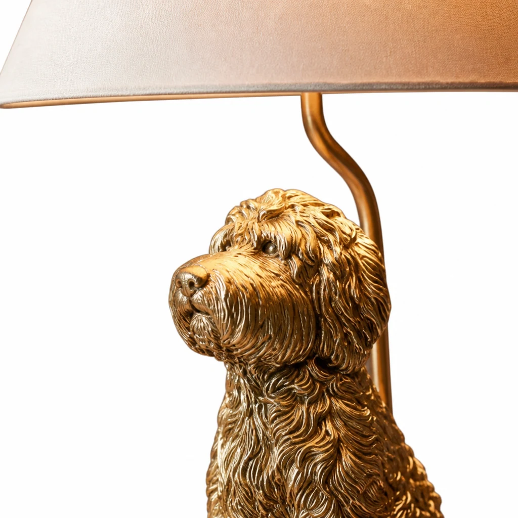 Close-up detail of Pawdia table lamp finish and fabric shade