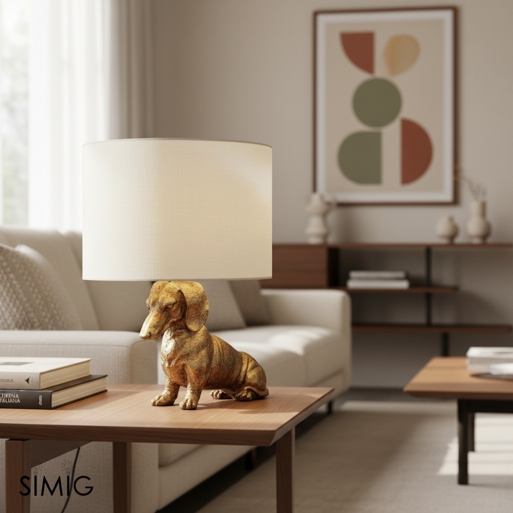 Pawdia lamp on a coffee table in a living room