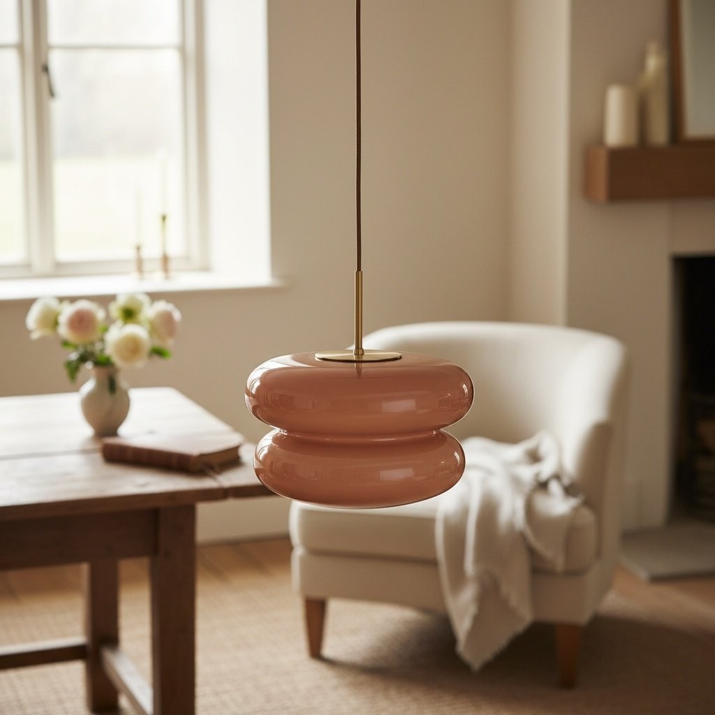Rose brown Orra pendant in a softly lit room near a chair