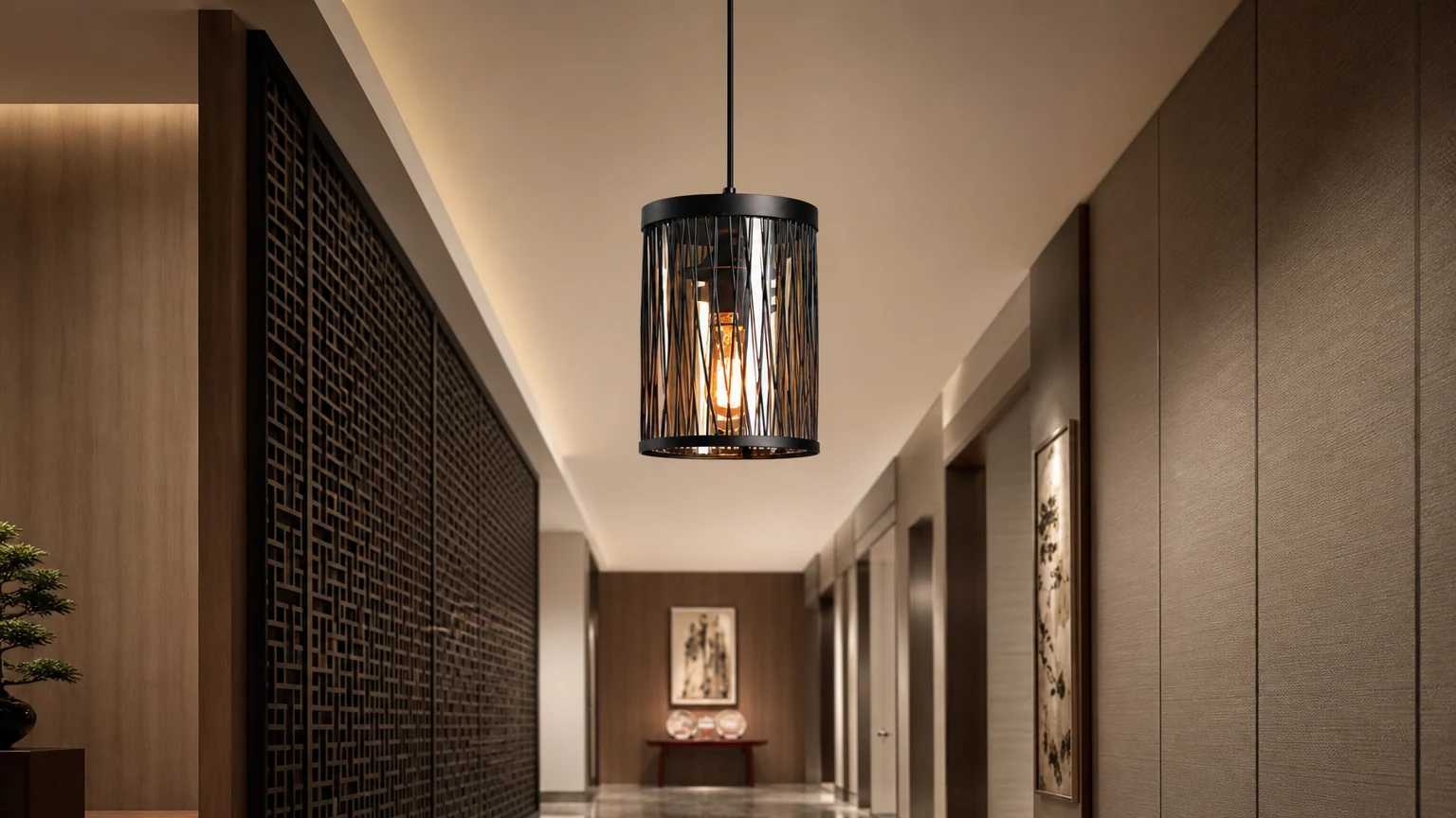 NETTENY Caged Pendant Light in a warm interior scene