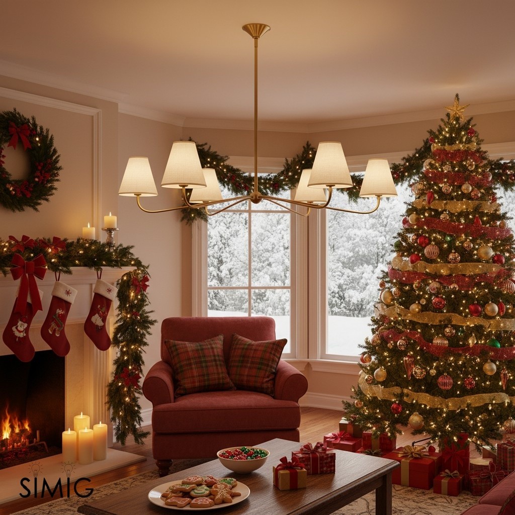 Fibura chandelier in a festive living room scene