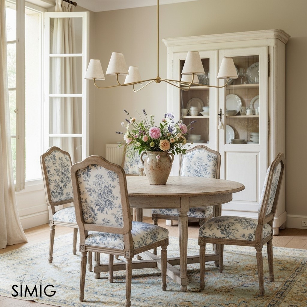 Fibura chandelier over a traditional dining table