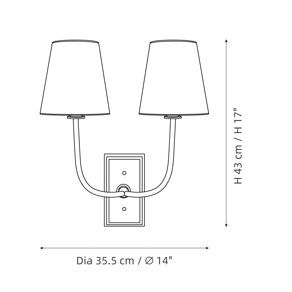 VistaGlow 2 heads wall lamp size diagram