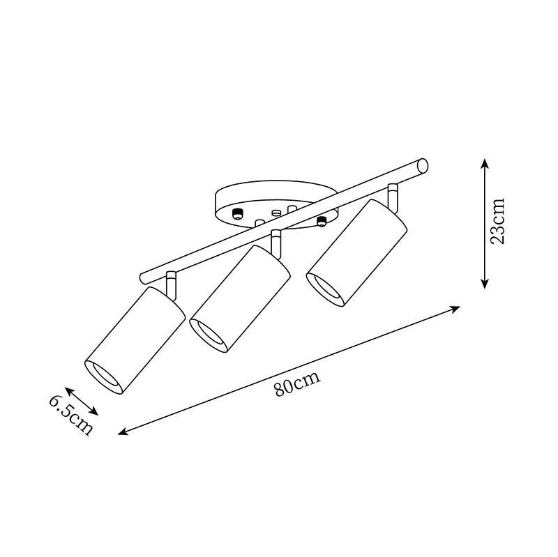Three head wooden track light dimension diagram
