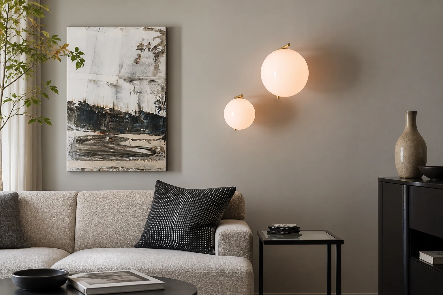Lifestyle scene showing S62 glass globe light in room context