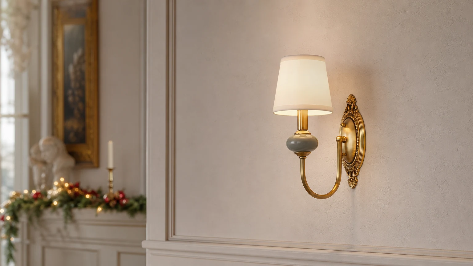Aplique de pared de cobre con tejido Elaris instalado en un interior elegante