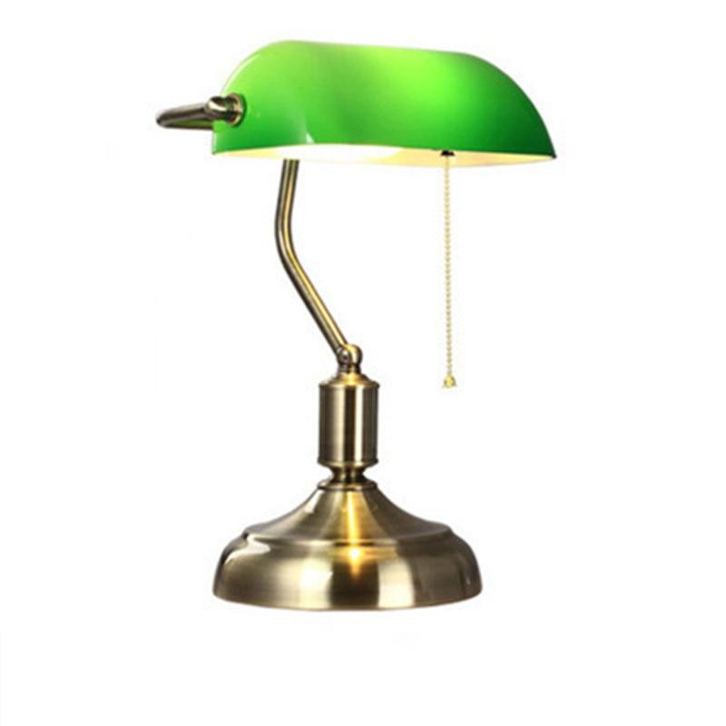 Green glass banker desk lamp with brass gold base