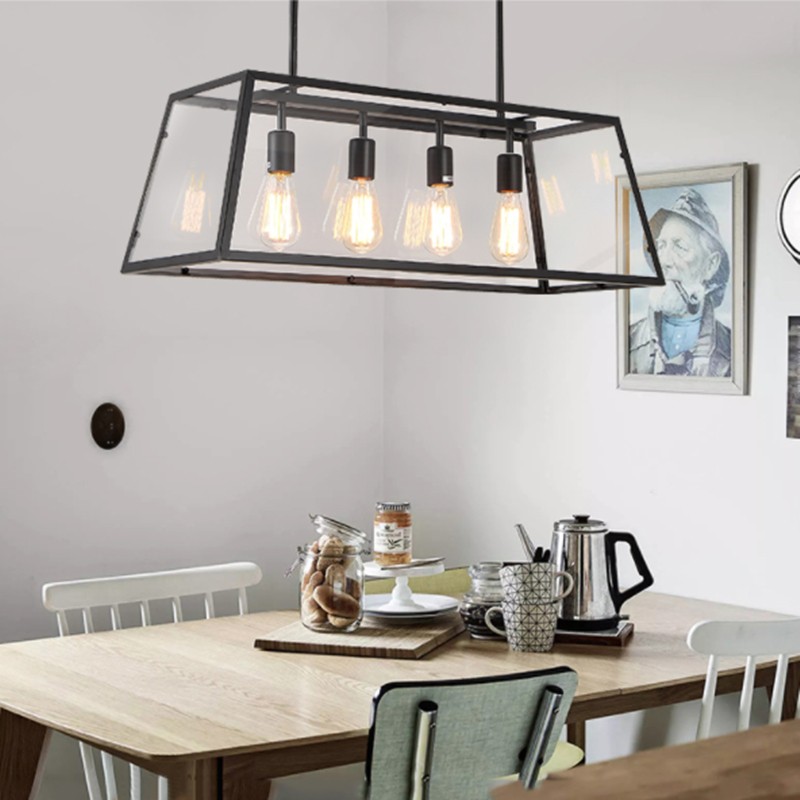 Vintage REXAM linear hanging light over a dining table