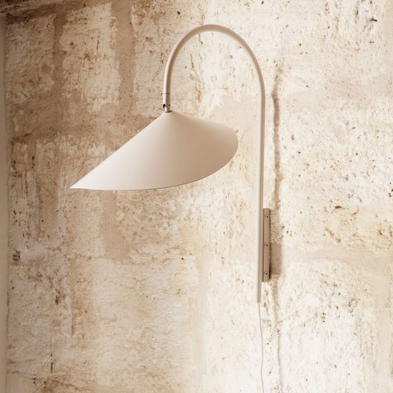 Close view of the leaf shade, swivel arm, wall mount, and cord