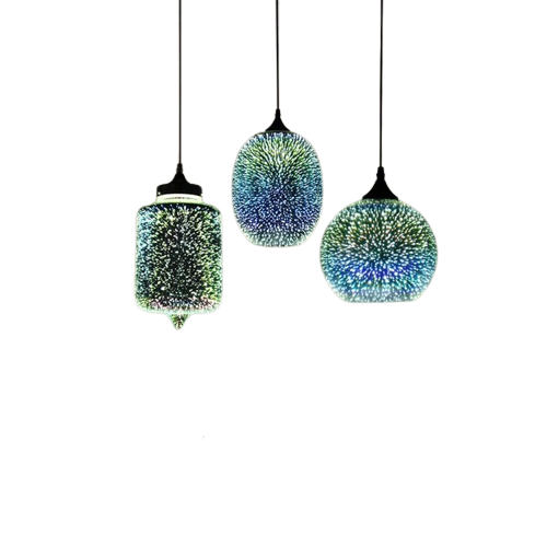 Three Modern 3D Colorful Nordic Pendant Lamp models on white background