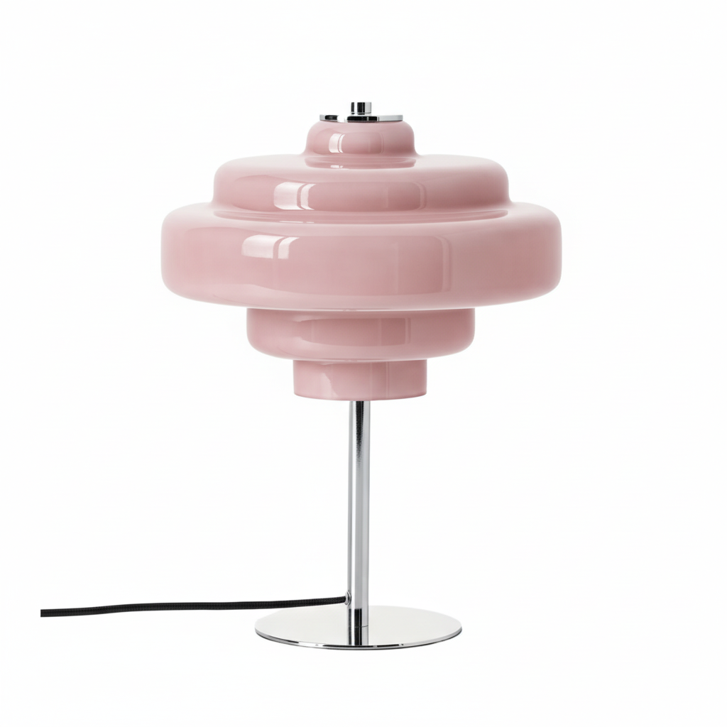 Pink Koloro glass table lamp with chrome base