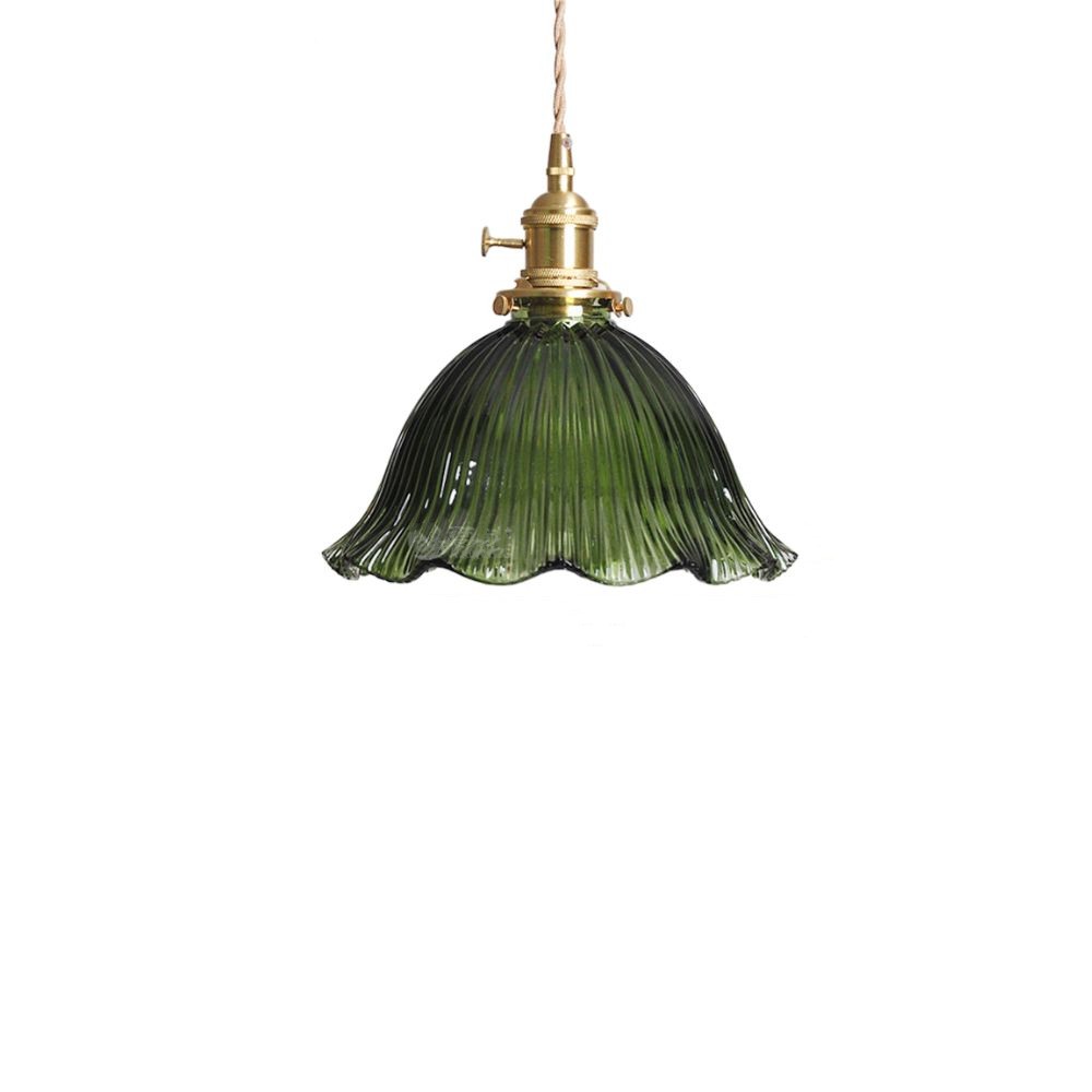 Lámpara colgante de cristal con forma de flor verde S44 (vista completa del producto)