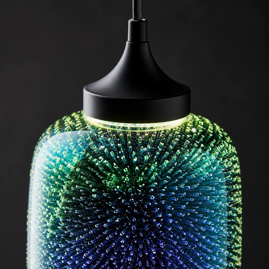 Close-up detail of the Modern 3D Colorful Nordic Pendant Lamp glass shade and finish