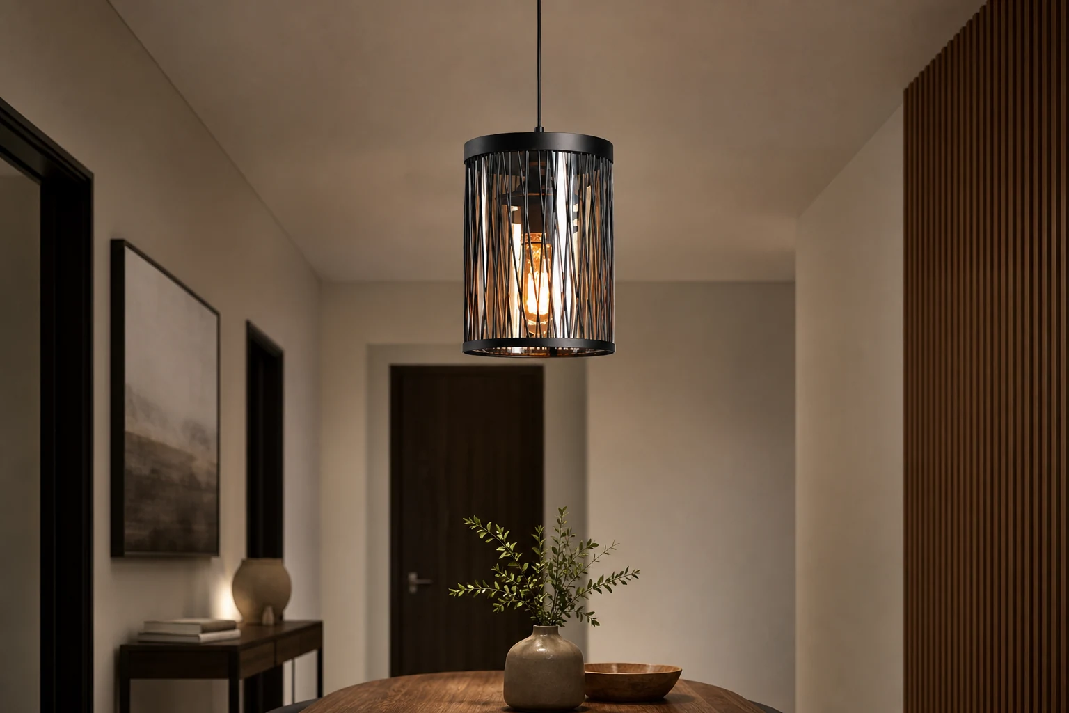NETTENY caged pendant light in a dining room setting