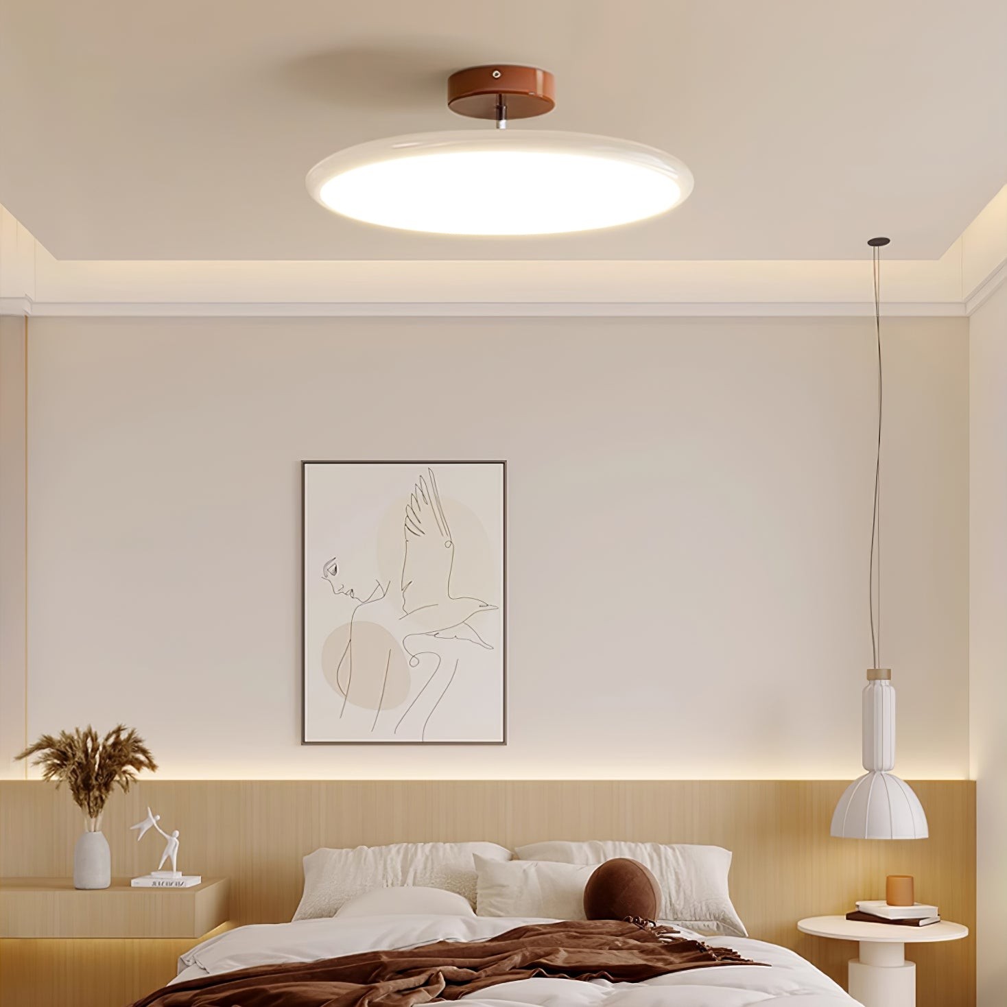 Lámpara de techo moderna con disco ajustable M367 en un dormitorio tranquilo.