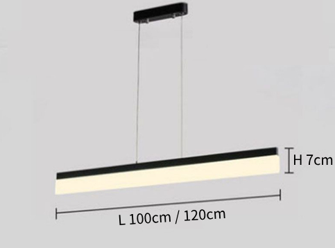Größendiagramm der GREGER Slim Case Pendelleuchte mit 100 cm und 120 cm Länge