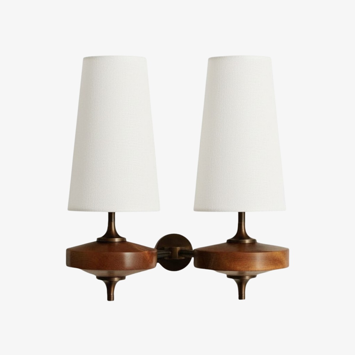 Double-head Chrona Rho wall lamp with white fabric shades