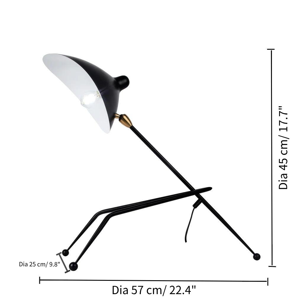 Diagrama de dimensiones para la lámpara de escritorio trípode negra S172