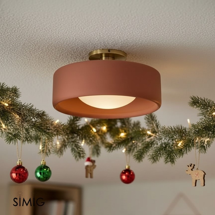 Terracotta Cerova round flush mount installed in room scene