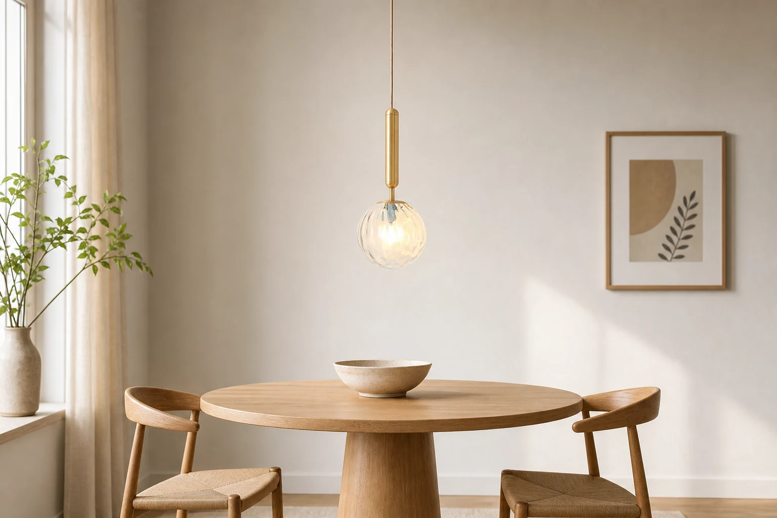 Nordisk glasskulependel vist i et livsstilsinnredning